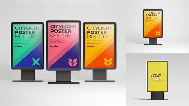 2437+ Metallic Citylight Poster PSD Mockup Easy Editable