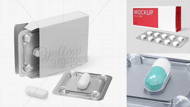 2439+ Open Pills Box With Transparent Blister PSD Mockup Half Side View Versatile and Elegant PSD File