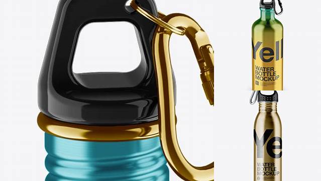 2439+ Steel Sport Bottle With Carabiner PSD Mockup High-Angle Shot Professional PSD Mockup