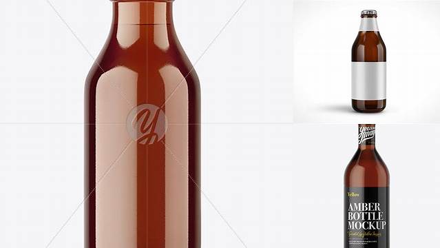 2442+ 1L Amber Glass Beverage Bottle PSD Mockup Versatile and Elegant PSD File