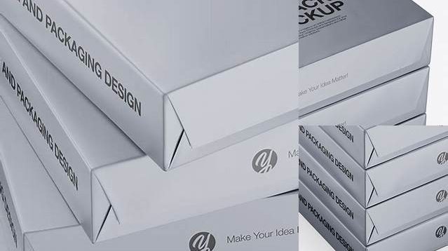 2448+ 4 Matte Metallic A4 Size Paper Sheet Packs PSD Mockup Half Side View High-Resolution Graphic