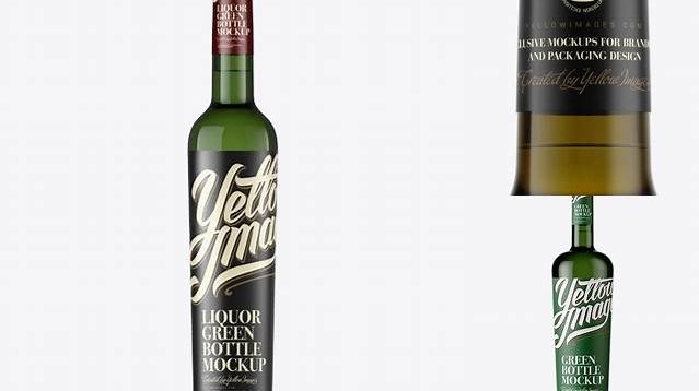 2452+ Antique Green Glass Liquor Bottle PSD Mockup Front View Photoshop Resource Free