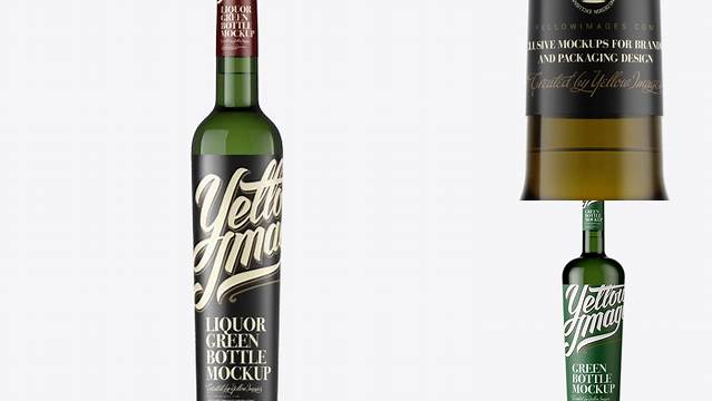 2452+ Antique Green Glass Liquor Bottle PSD Mockup Front View Photoshop Resource Free