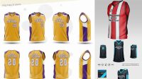 2452+ Men’s V-Neck Basketball Jersey PSD Mockup Back Half Side View Easy-to-Edit PSD