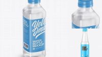 2458+ Clear PET Water Bottle PSD Mockup Half Side View High-Angle Shot Download Customizable PSD