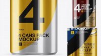 2460+ 4 Metallic Cans in Shrink Wrap PSD Mockup Front View Fully Editable PSD Template