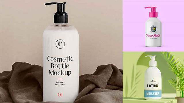 2463+ Cosmetic Bottle with Lotion Pump PSD Mockup Fully Customizable Photoshop Freebie