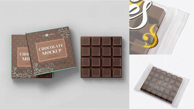 2463+ Glossy Square Chocolate Bar PSD Mockup Halfside View High-Angle Shot Photoshop Resource Free