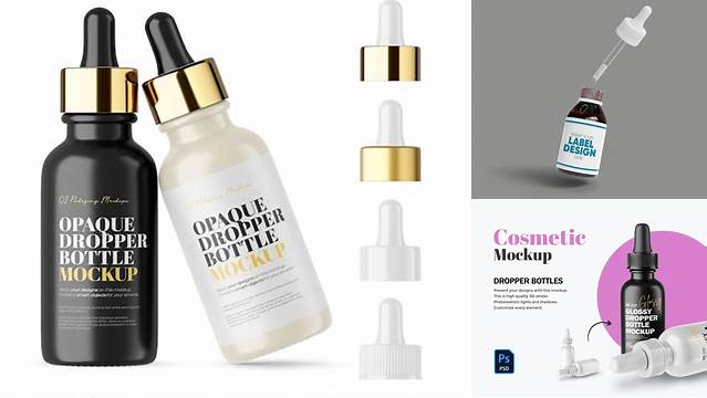 2464+ Open Glossy Bottle With Dropper PSD Mockup Fully Layered PSD Freebie