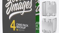 2465+ Carton Carrier with 4 Glossy Cans PSD Mockup Half Side View High-Angle Shot Free Downloadable Graphic Resource