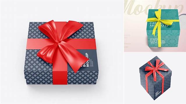 2465+ Glossy Gift Box with Glossy Bow PSD Mockup Best Free Mockup PSD