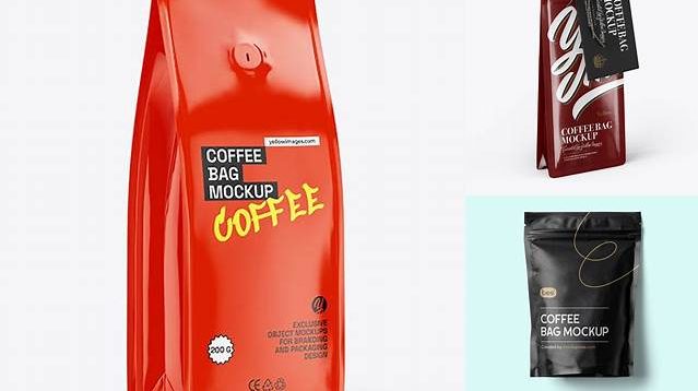 2469+ Glossy Coffee Bag With Label PSD Mockup Half Side View Creative Layered Design File