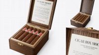 2474+ Opened Wooden Cigar Box PSD Mockup Half Side View High Angle Shot Smart Object PSD Free Resource