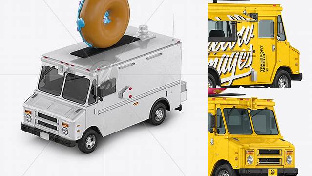 2480+ Foodtruck with Donut PSD Mockup Half Side View High-Angle Shot Exclusive Layered PSD Mockup