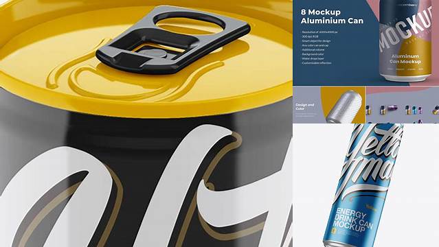 2482+ 250ml Aluminium Can With Gloss Finish PSD Mockup High-Angle Shot Editable Photoshop File