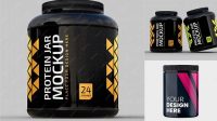 2484+ Glossy Plastic Protein Jar PSD Mockup Front View High-Angle Shot Versatile PSD Mockup File