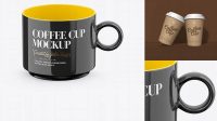 2486+ Glossy Coffee Cup PSD Mockup Front View High Angle Shot Free PSD for Creatives