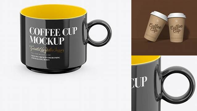 2486+ Glossy Coffee Cup PSD Mockup Front View High Angle Shot Free PSD for Creatives