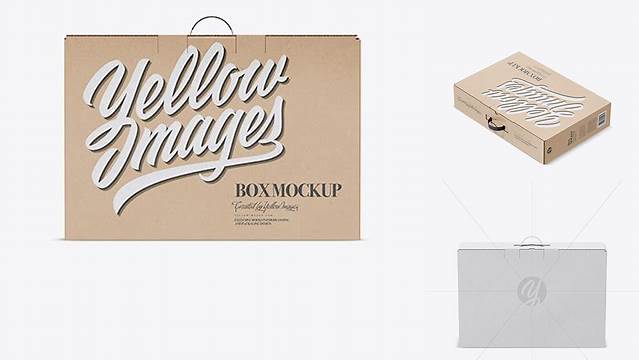 2487+ Kraft Carton Box With Handle PSD Mockup Frotn View High-Resolution Editable PSD