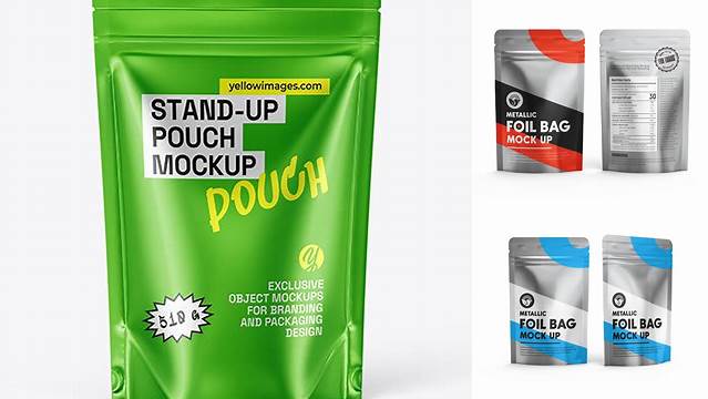 2490+ Metallic Stand Up Pouch with Zipper PSD Mockup Elegant and Versatile PSD Resource