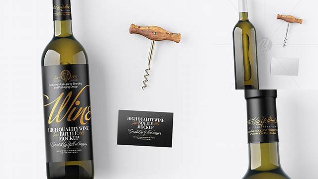 2491+ Antique Green Wine Bottle with Corkscrew and Card PSD Mockup Elegant Photoshop Mockup