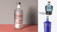 2493+ Frosted Bottle with Blue Liquor PSD Mockup Front View For Free Download