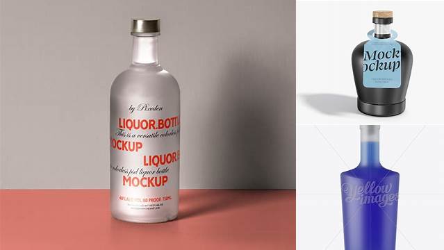 2493+ Frosted Bottle with Blue Liquor PSD Mockup Front View For Free Download