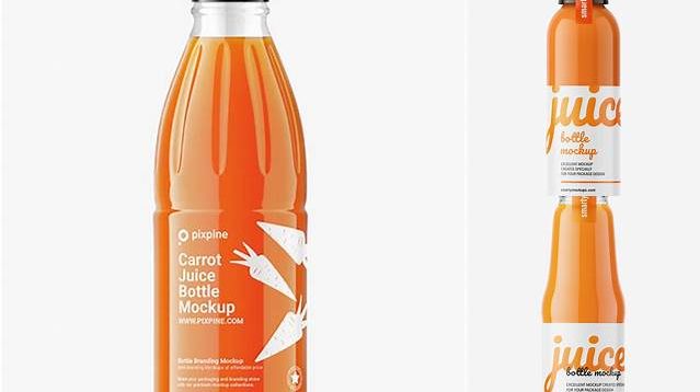 2499+ Clear Glass Bottle With Carrot Juice PSD Mockup Easy-to-Use PSD Template