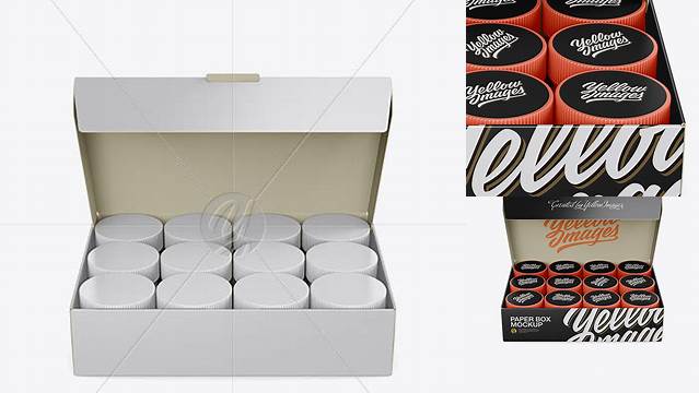 2510+ Opened Paper Box With Plastic Jars PSD Mockup Front View High Angle Shot Fully Layered Photoshop Freebie