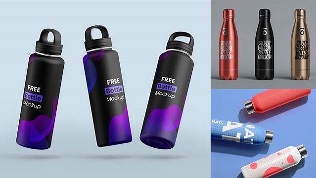 2516+ Metallic Bottle With Drink PSD Mockup Front View Free PSD