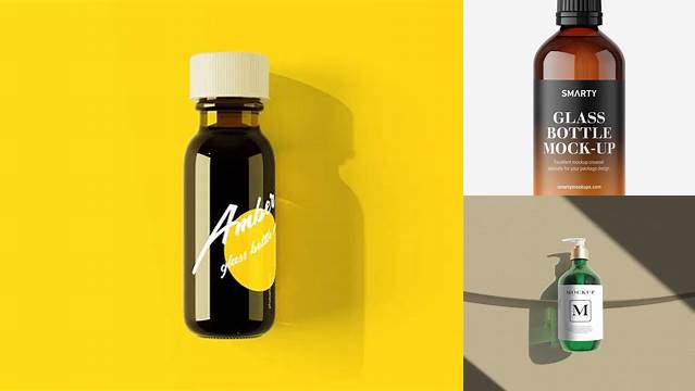 2518+ 100ml Dark Amber Glass Bottle PSD Mockup Fully Layered Photoshop Freebie