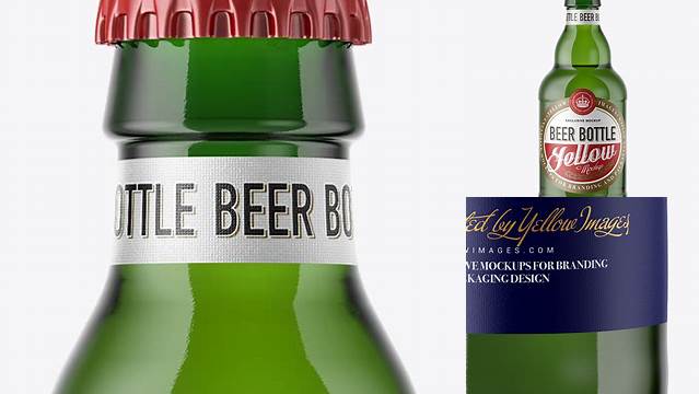 2518+ 330ml Green Glass Bottle with Lager Beer PSD Mockup Versatile and Modern PSD Mockup