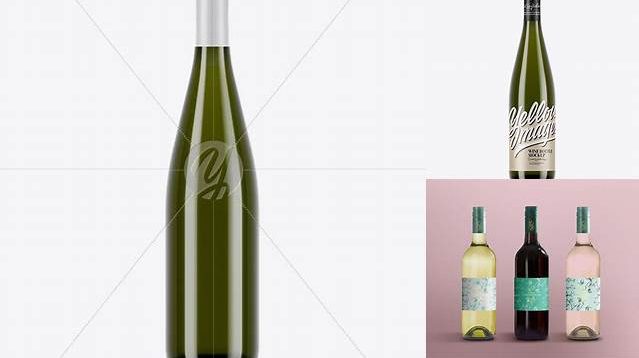 2519+ 750ml Olive Green Glass Bottle With White Wine PSD Mockup For Free Download