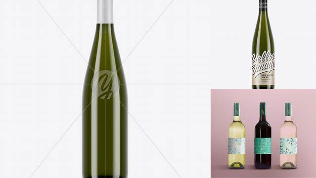 2519+ 750ml Olive Green Glass Bottle With White Wine PSD Mockup For Free Download