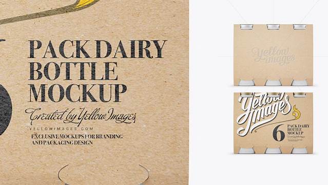 2521+ 6 Kraft Pack Matte Dairy Bottle PSD Mockup Front View Smart Object Free Photoshop File