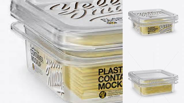 2522+ Transparent Container with Wrapped Sliced Cheese Packs PSD Mockup Half Side View High Angle Shot Best for Showcase