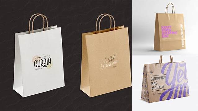 2523+ Glossy Kraft Paper Shopping Bag PSD Mockup Halfside View Free PSD for Designers