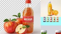 2525+ Clear Glass Bottle With Apple Juice PSD Mockup Free PSD