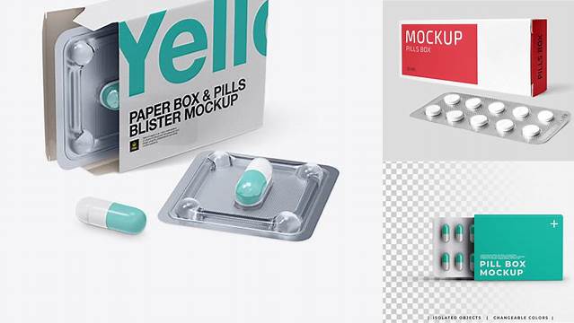 2529+ Open Pills Box With Transparent Blister PSD Mockup Half Side View PSD for Creative Projects