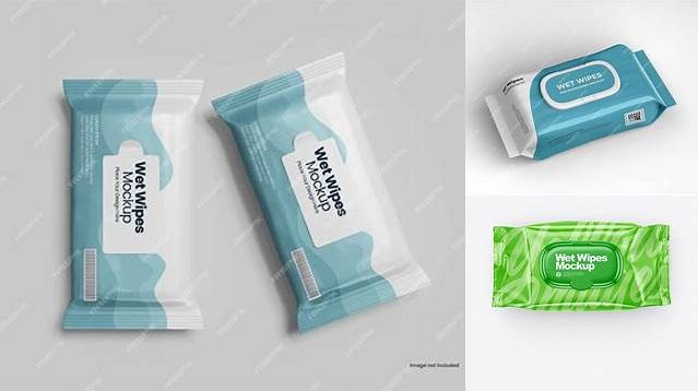 2534+ Glossy Wet Wipe Pack PSD Mockup Top View Unique High-Resolution PSD