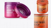 2536+ 50ml Round Tin Box with Glossy Finish PSD Mockup High-Angle Shot Exclusive Free Creative Resource