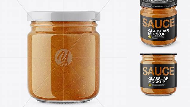 2538+ Glass Jar with Curry Sauce PSD Mockup Front View Premium Design Freebie