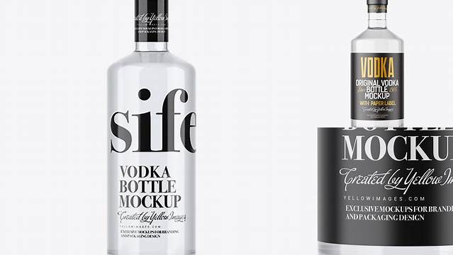 254+ Clear Glass Vodka Bottle with Shrink Band PSD Mockup Professional Graphic PSD Download