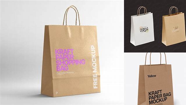 2540+ Kraft Bag PSD Mockup Half Side View Creative Design PSD Free Download