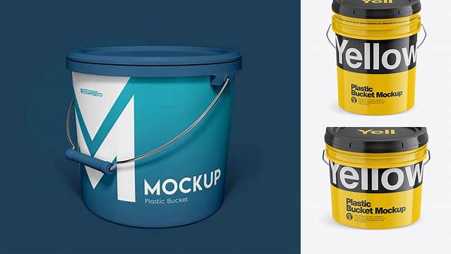 2544+ Glossy Plastic Bucket PSD Mockup Front View High-Angle Shot Fully Editable Photoshop PSD Free Download