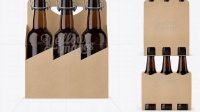 2547+ Kraft Paper 6 Pack Amber Bottle Carrier PSD Mockup Front View Photoshop Freebie