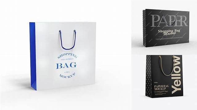 255+ Matte Paper Shopping Bag With Rope Handle PSD Mockup Smart Object PSD Template