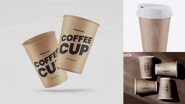 2556+ Kraft Coffee Cup PSD Mockup High-Angle Shot Advanced Photoshop Template