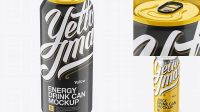 2560+ 500ml Aluminium Can With Glossy Finish PSD Mockup High-Angle Shot Smart Object Free Photoshop File