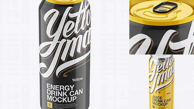 2560+ 500ml Aluminium Can With Glossy Finish PSD Mockup High-Angle Shot Smart Object Free Photoshop File